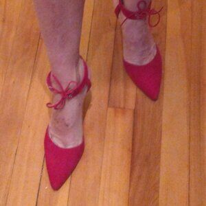 Anne Klein red velvet lace up shoes